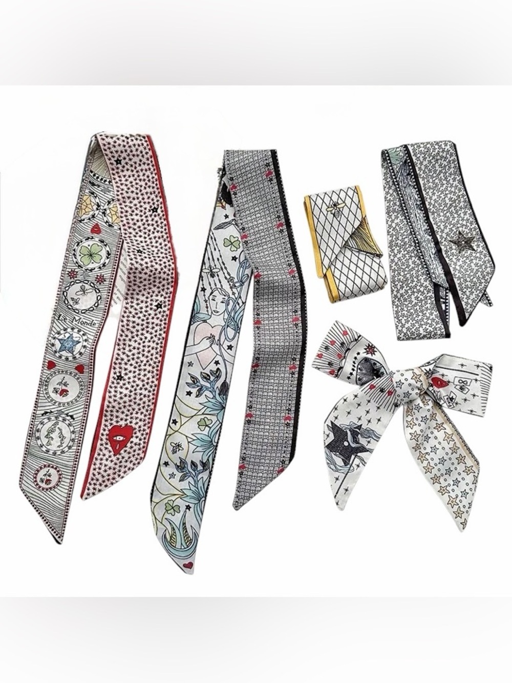 Set of 6 Mystic Oracle Silk Twillies ✦ Whimsigoth Tarot Scarf Celestial Witchy